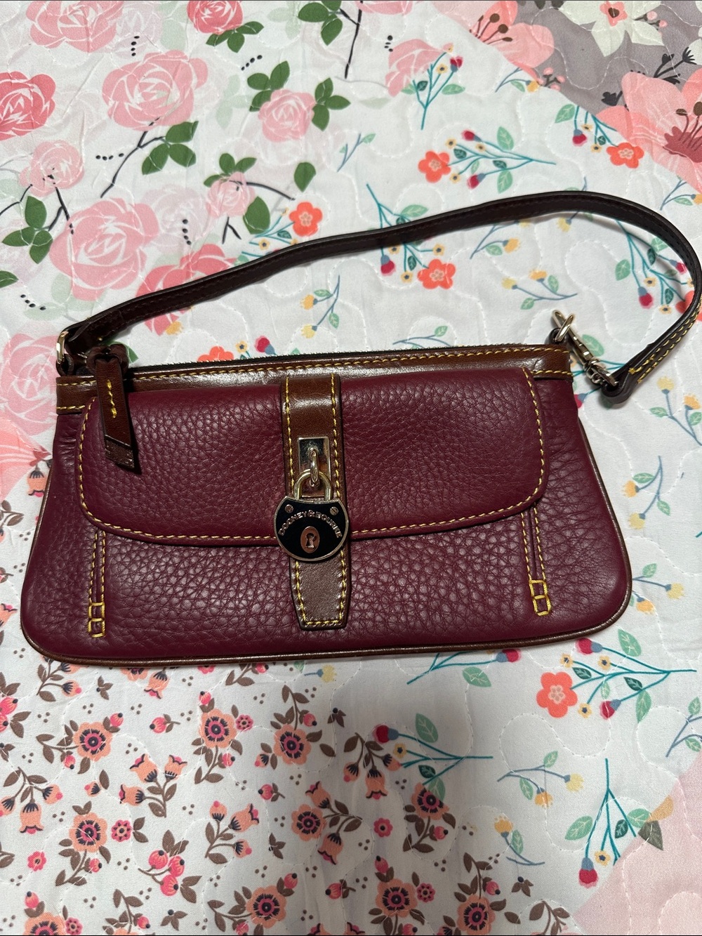 Dooney & Bourke Burgundy Pebbled Leather Clutch Wristlet with Gold Hardware
